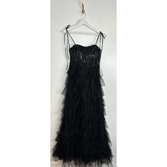 MAC DUGGAL Sequin Bustier Tier Tulle Gown in Black Size US 6 - Picture 3 of 8